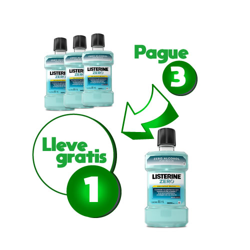 Por Compra de 3 ENJUAGUE LISTERINE ZERO Lleva Gratis  1 de la misma referencia 