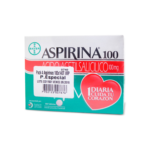 ASPIRINA 100 MG X 140 TAB PACK X 4 CAJAS