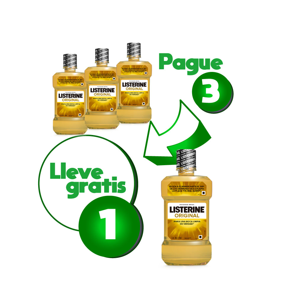 Por Compra de 3 ENJUAGUE LISTERINE ORIGINAL Lleva Gratis  1 de la misma referencia 