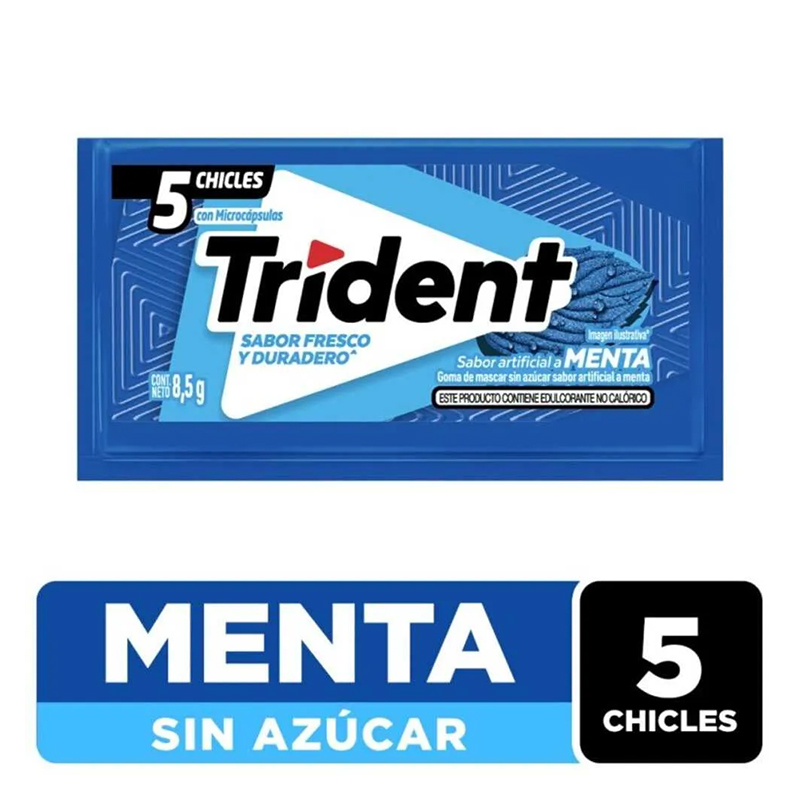 CHICLES TRIDENT MENTA X 5 UNDS