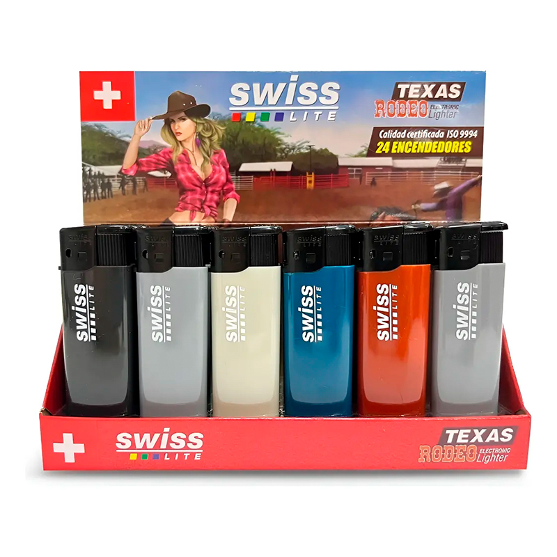 ENCENDEDOR SWISS LITE TEXAS CAJA X 24 UNDS